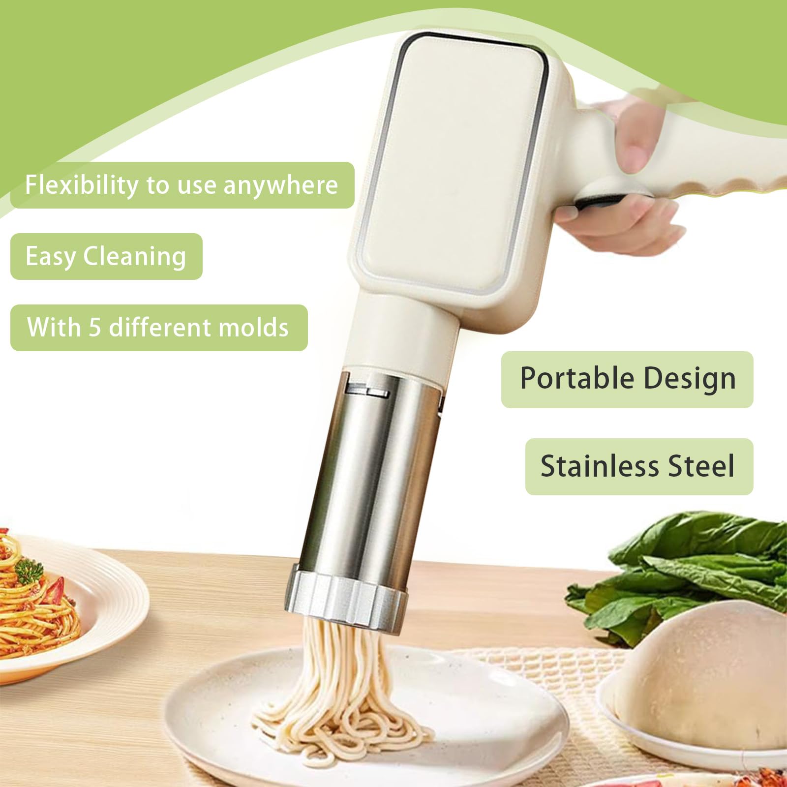 Elektrische Nudelmaschine Handheld, Automatische Nudel Presse mit 5 Pressformen