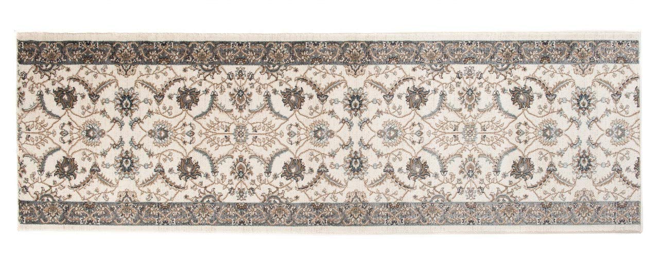 Tapiso Dubai chodnik dywan most kremowy z klasycznym ornamentem kwiatowym wzór korytarz salon Ökotex 80 x 440 cm