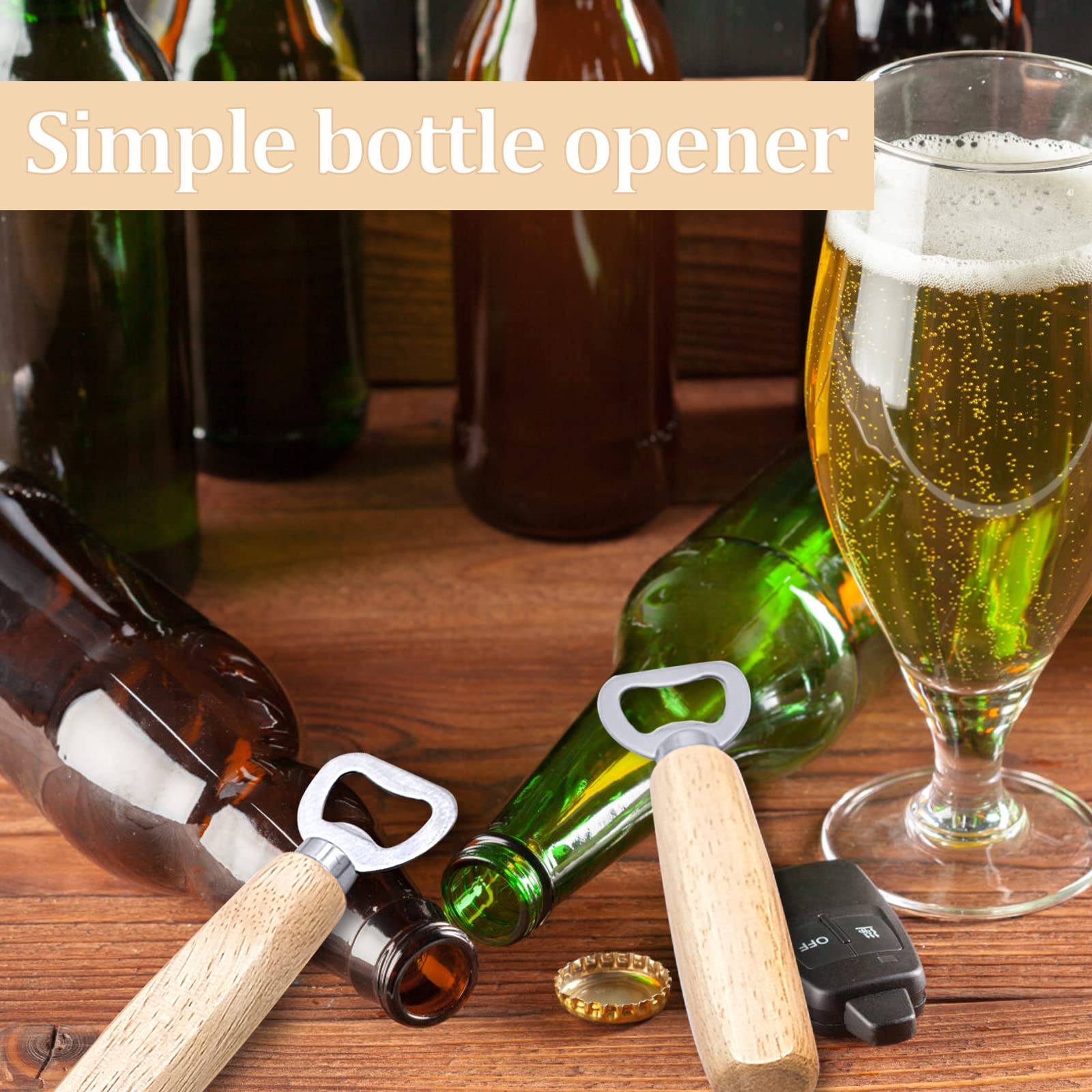 10 Apribottiglie Con Manico In Legno, Aprire In Acciaio Inossidabile, Personalizzabili, Portatili, Ideali Per Casa, Bar, Campeggio, Regalo Fai Da Te Per Papà - 2