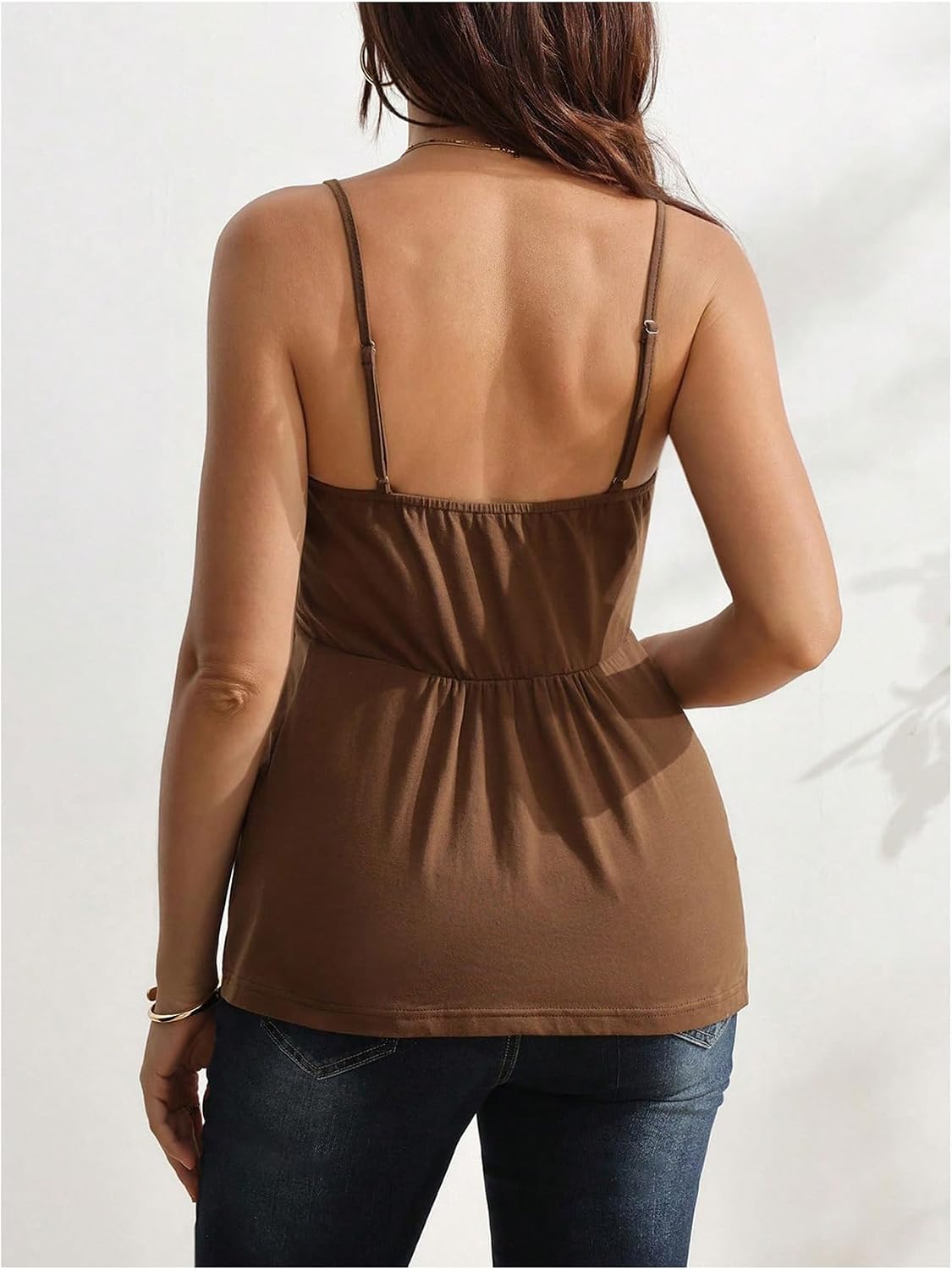 MakeMeChic Women's Maternity Peplum Spaghetti Strap Sleeveless Cami Tops