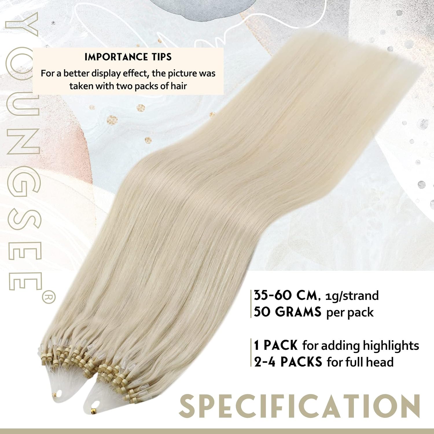 YoungSee Micro Loop Hair Extensions Blonde 14inch Short Straight Micro Beads Hair Extensions Platinum Blonde Microring Human Hair Extension White Blonde for Women 50g Cold Fusion 50s Lightweight - Image 4