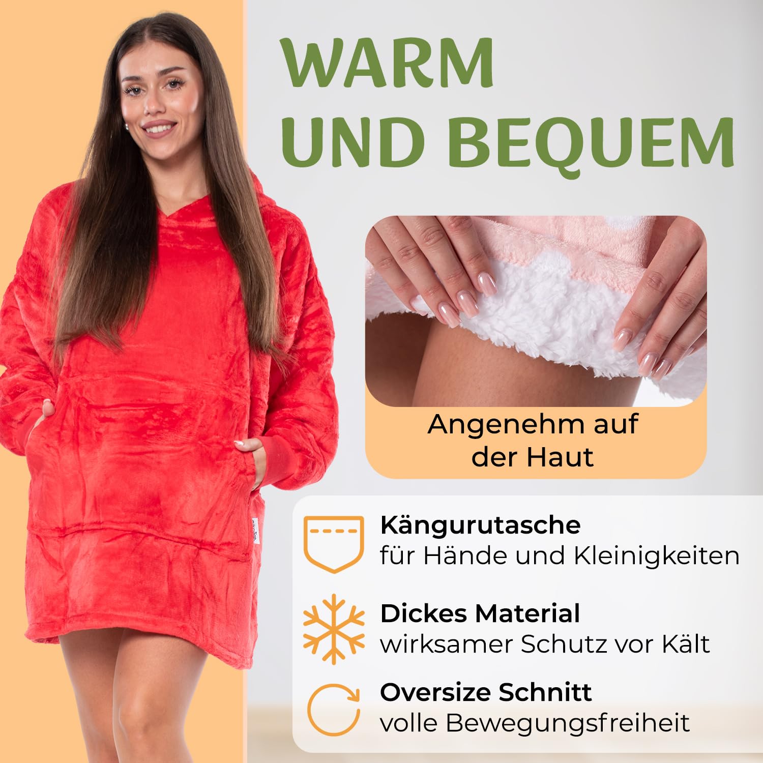 Kocobluza - Bluza Koc z Kapturem - Oversize, 2 Ciepłe Warstwy, XXL One Size, z Dużą Kieszenią - Koc z Rękawami, na Zimę i Jesień