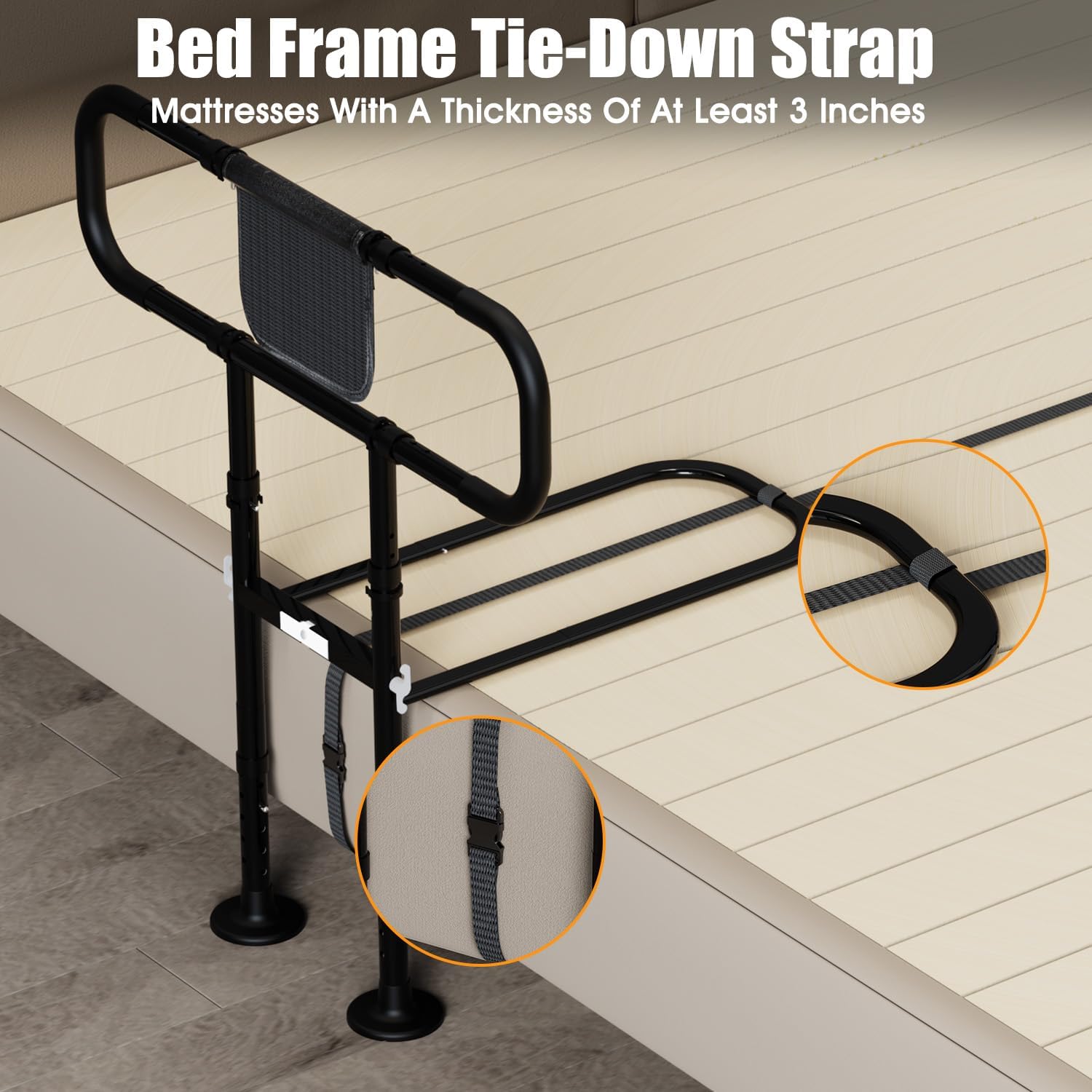 Zelvia Bed Rails for Elderly Adults Safety with Motion Light & Storage Pouch - Retractable & Foldable Bed Handrails Assist Bedrails for Seniors, Surgery Patients & Handicap (Black)