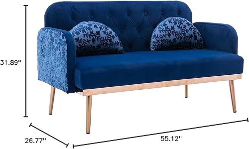 Miniatura 9 de HomSof, Silla de terciopelo azul marino, sofá pequeño para dormitorio, sofá con pies de metal, 2 almohadas incluidas
