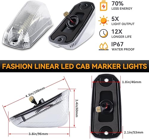 Miniatura 4 de POPMOTORZ Luz LED de marcador de techo de cabina para Dodge RAM PROMASTER 1500 2500 3500 2014-2023 Luces de circulación delantera superior con lente
