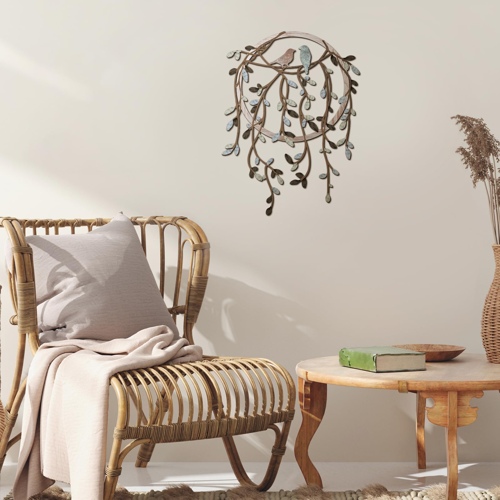 Arte de pared de metal – Decoración de silueta de pared de rama de pájaro en árbol para sala de estar, jardín, dormitorio, oficina, pared del hogar, fiesta de inauguración de la casa (color 4