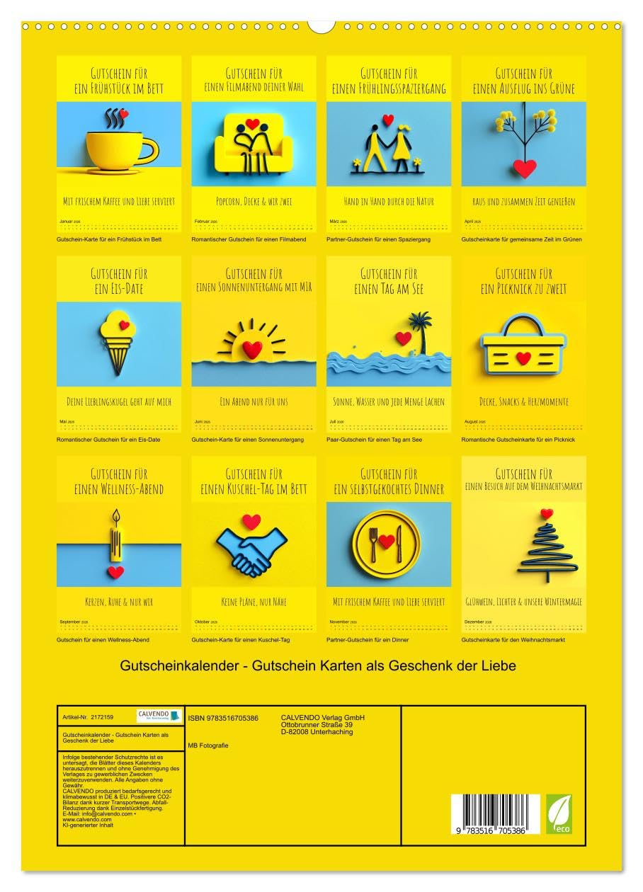 Gutscheinkalender - Gutschein Karten als Geschenk der Liebe (hochwertiger Premium Wandkalender 2026 DIN A2 hoch), Kunstdruck in Hochglanz: Geschenk ... für Frauen und Männer. (CALVENDO Menschen)