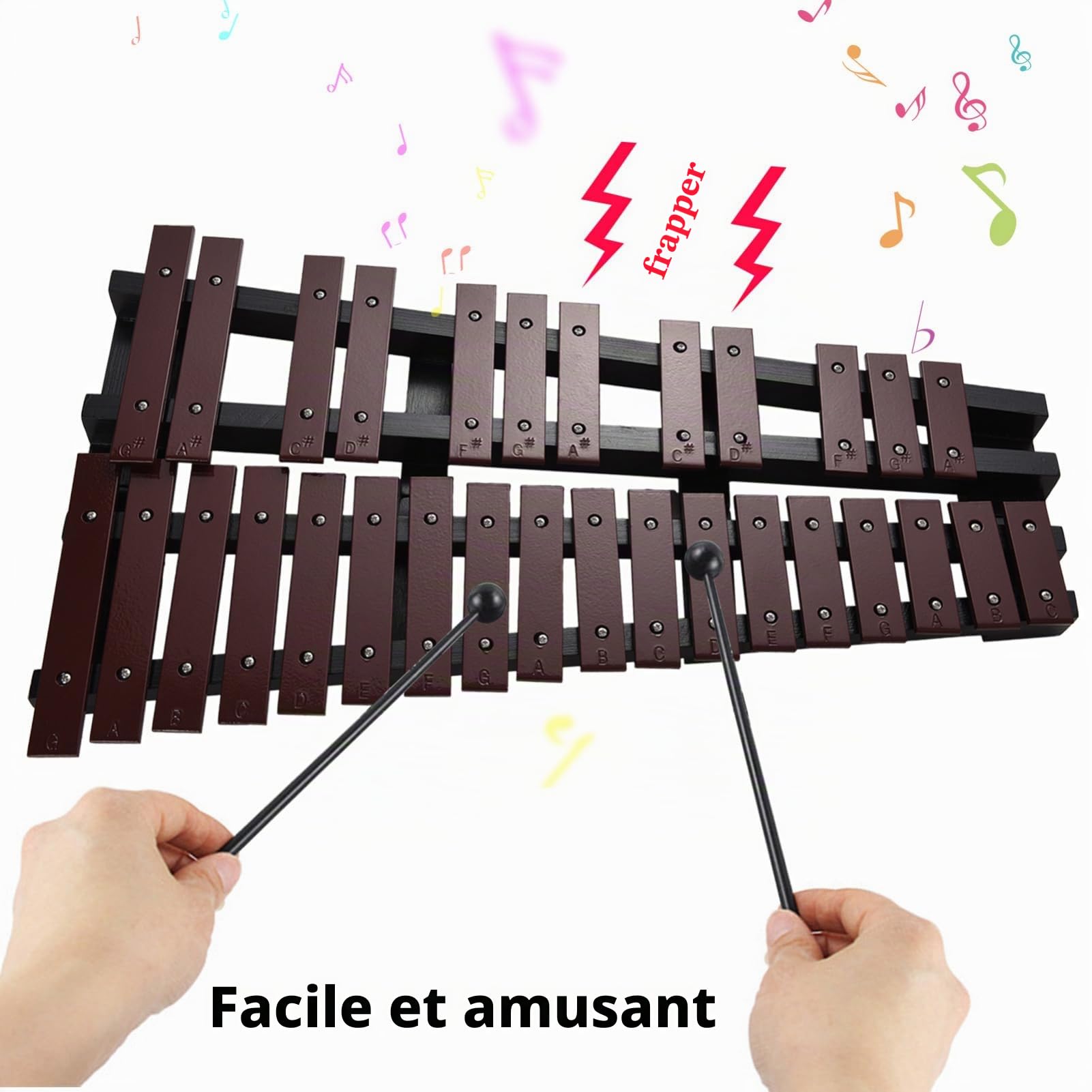 Naroote Adulte Instrument Xylophone en Bois Glockenspiel Instruments De Musique Instrument De Musique Adulte 30 Notes avec Touches en Aluminium de 5 Mm d'épaisseur Instruments