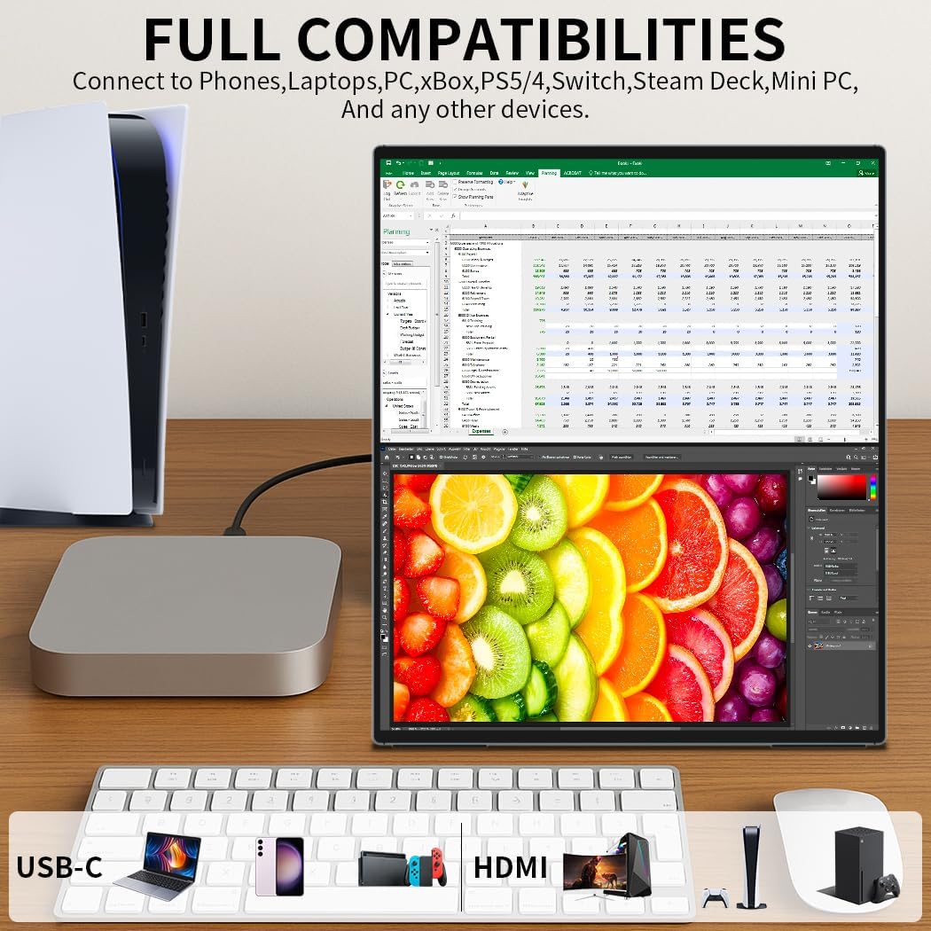 Dual Monitor 14 Inch 2K OLED,Portable Touch Monitor for Laptop Extender| 2K |100% DCI P3|Plug-Play|Stand- VESA| |Slim-Frameless| Computer Triple Display Laptop PC Windows Mac