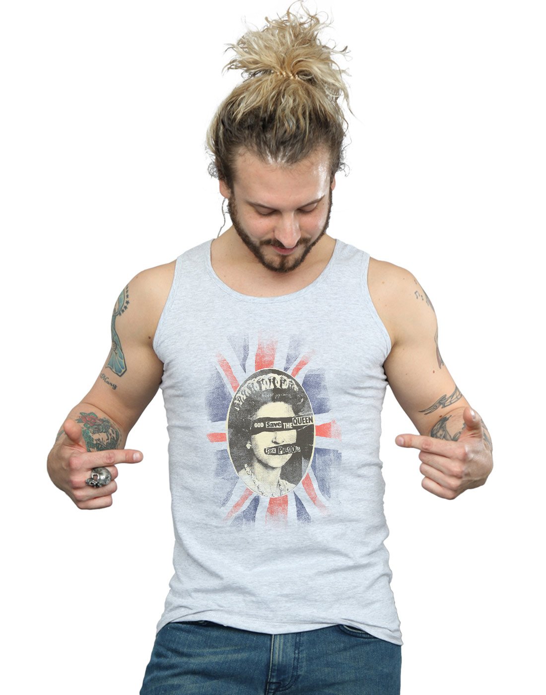 Absolute Cult Men's Sport Grey Sex Pistols God Save The Queen Vest Large