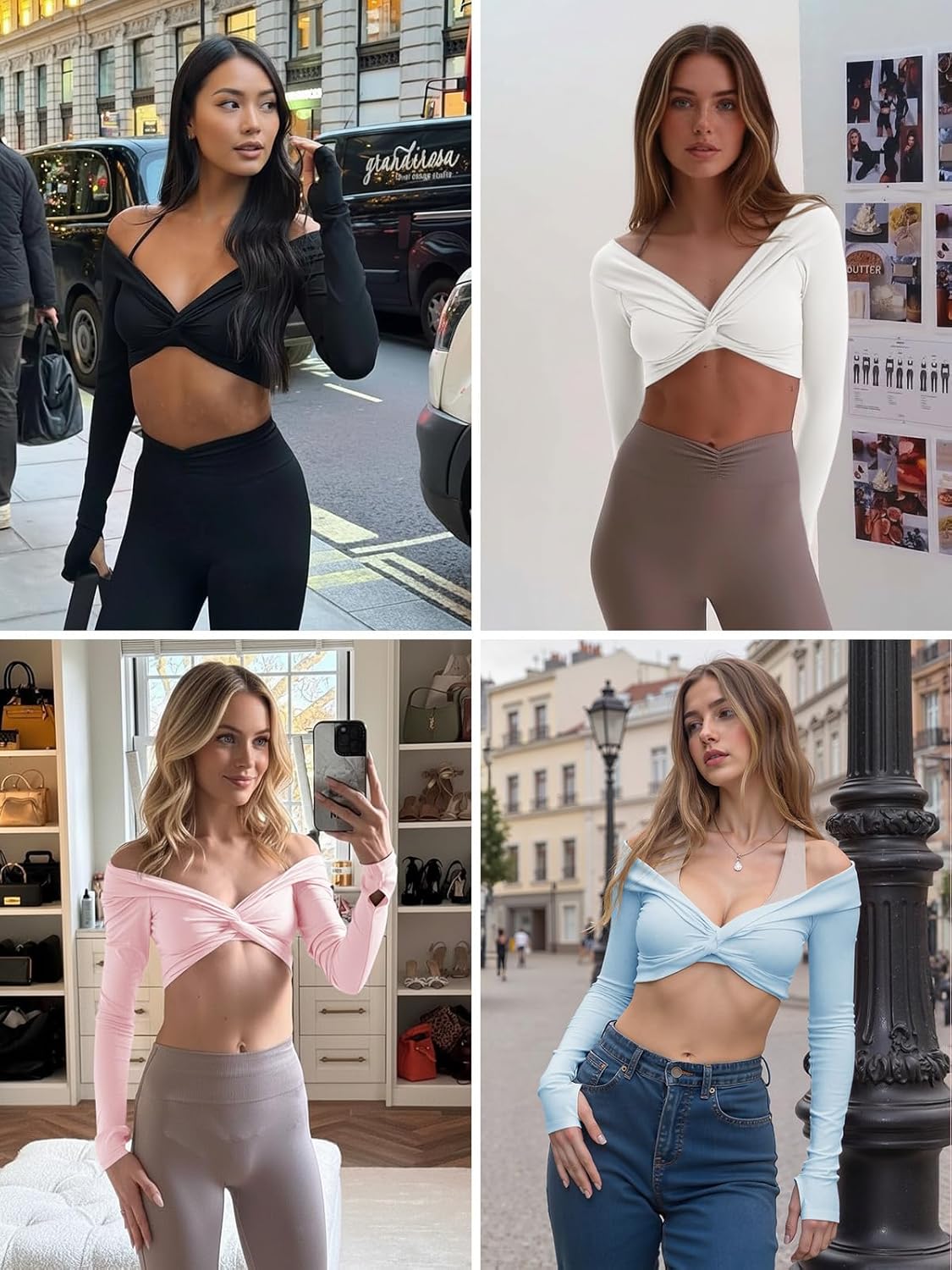 Yousify Womens Long Sleeve Workout Crop Tops Twist Deep V Neck Y2k Yoga Pilates Ballet T Shirt Top with Thumb Holes - Image 6