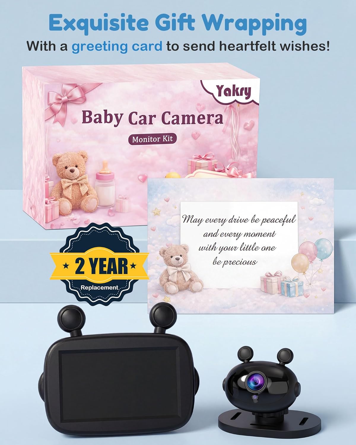 Yakry 5-Min Easy Install Baby Car Camera for Baby Shower: Registry Essential Kit for Safe Driving - 150° Wide Angle Car Seat Camera & Ultra-Clear Night Vision - Ideal for for Newborn & New Moms