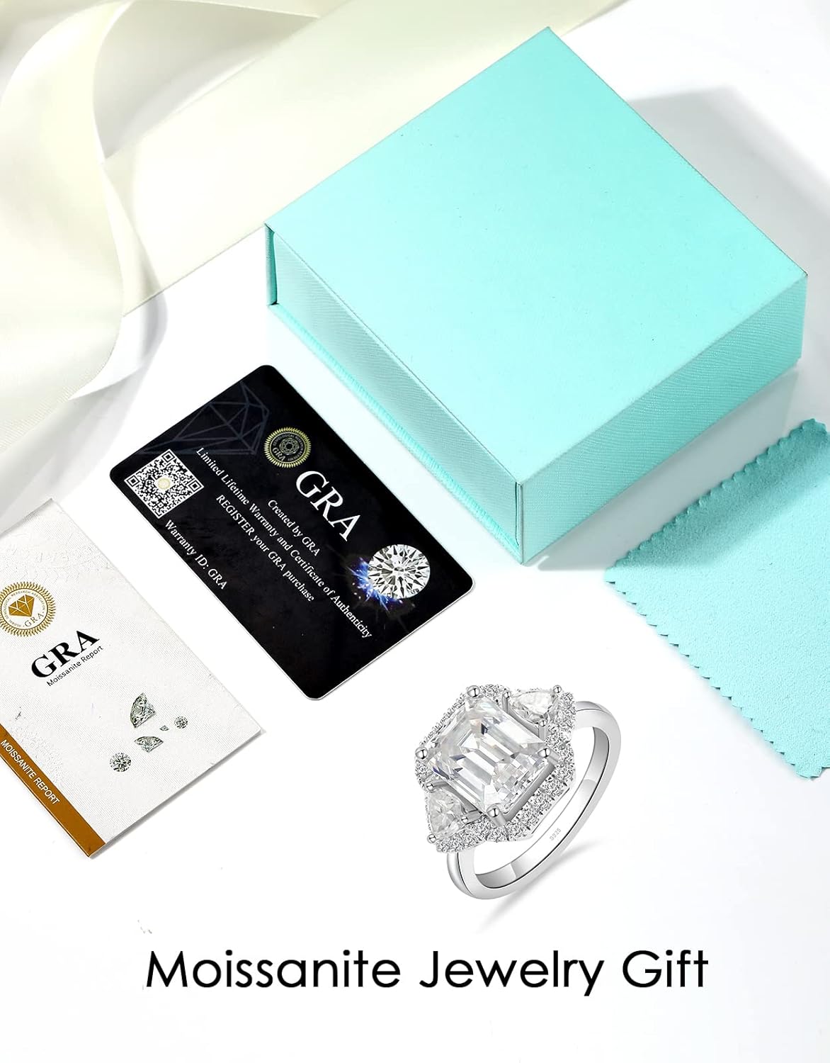 5ct Moissanite Engagement Ring for Women,3 Stone Emerald Cut D Color VVS1,S925 Sterling Silver with 18K White Gold Plated promise anniversary Vintage Wedding Band Valentine's Day Gift