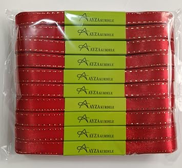 Ayza Kurdele - Simli K rm z  Saten Kurdele 1 cm 10X10 Metre 1 Paket