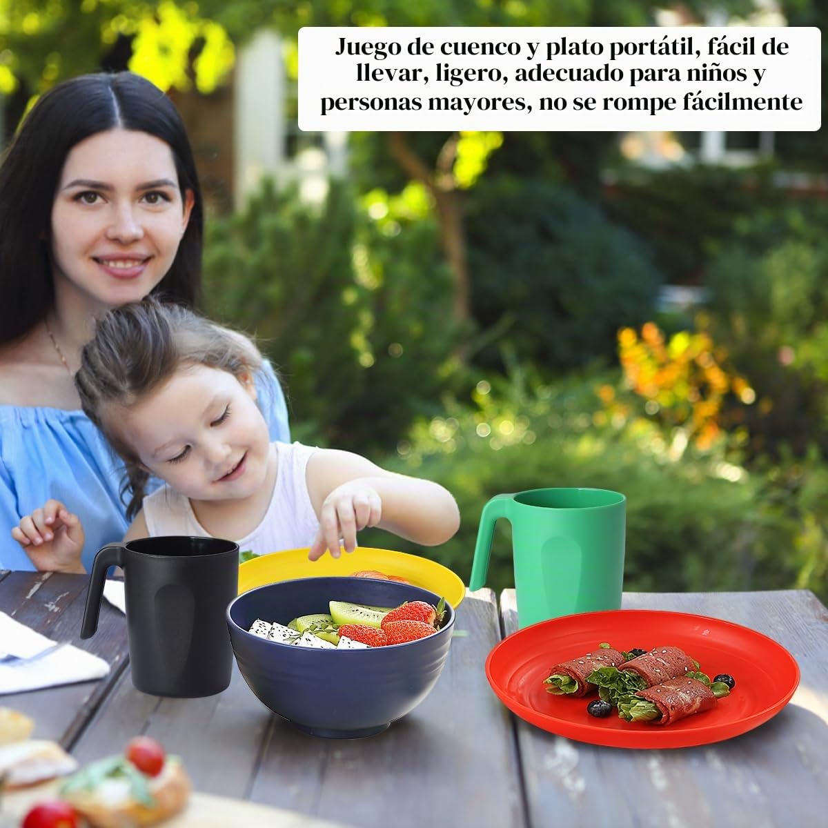 Berglander vajilla de plástico Servicio de 24 piezas para 6, juegos de platos y tazones reutilizables incluye platos de cena, plato de postre, tazones de cereales, tazas para el hogar, jardín, picnic
