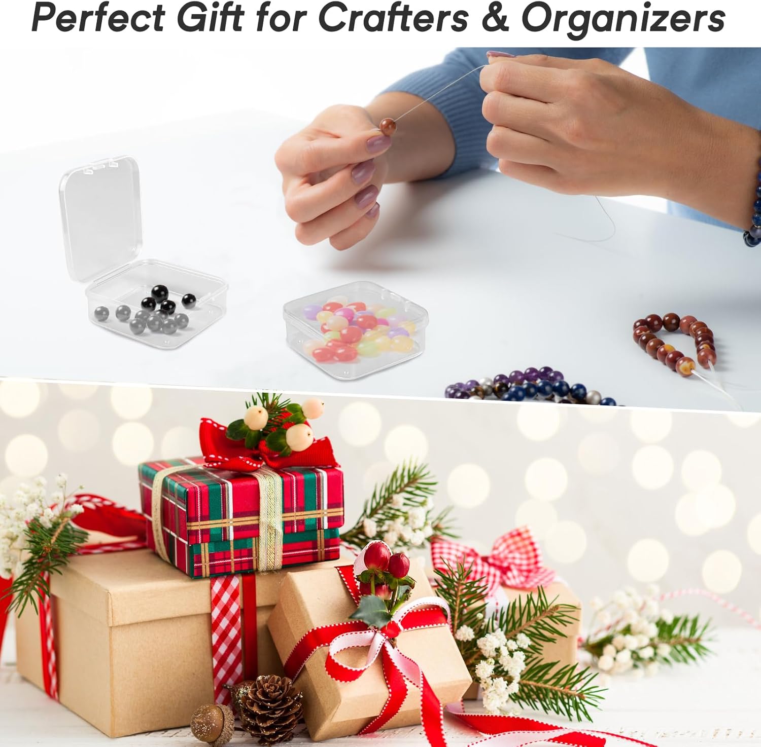 Bead Organizer Box – Small Bead Storage Containers, Mini Clear Plastic Storage Boxes with Hinged Lids, Rectangle Craft Case for Jewelry, DIY Beading, Nail Art, and Small Parts (93 PCS)