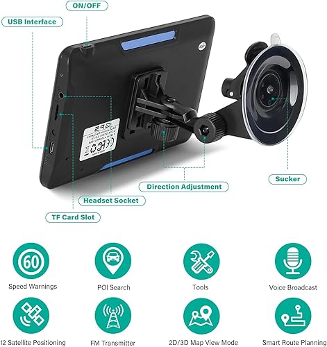 Miniatura 4 de Navegador GPS para automóvil, camión, RV, pantalla táctil GPS de 7 pulgadas para automóvil con mapas 2026 actualizaciones gratuitas de por vida,