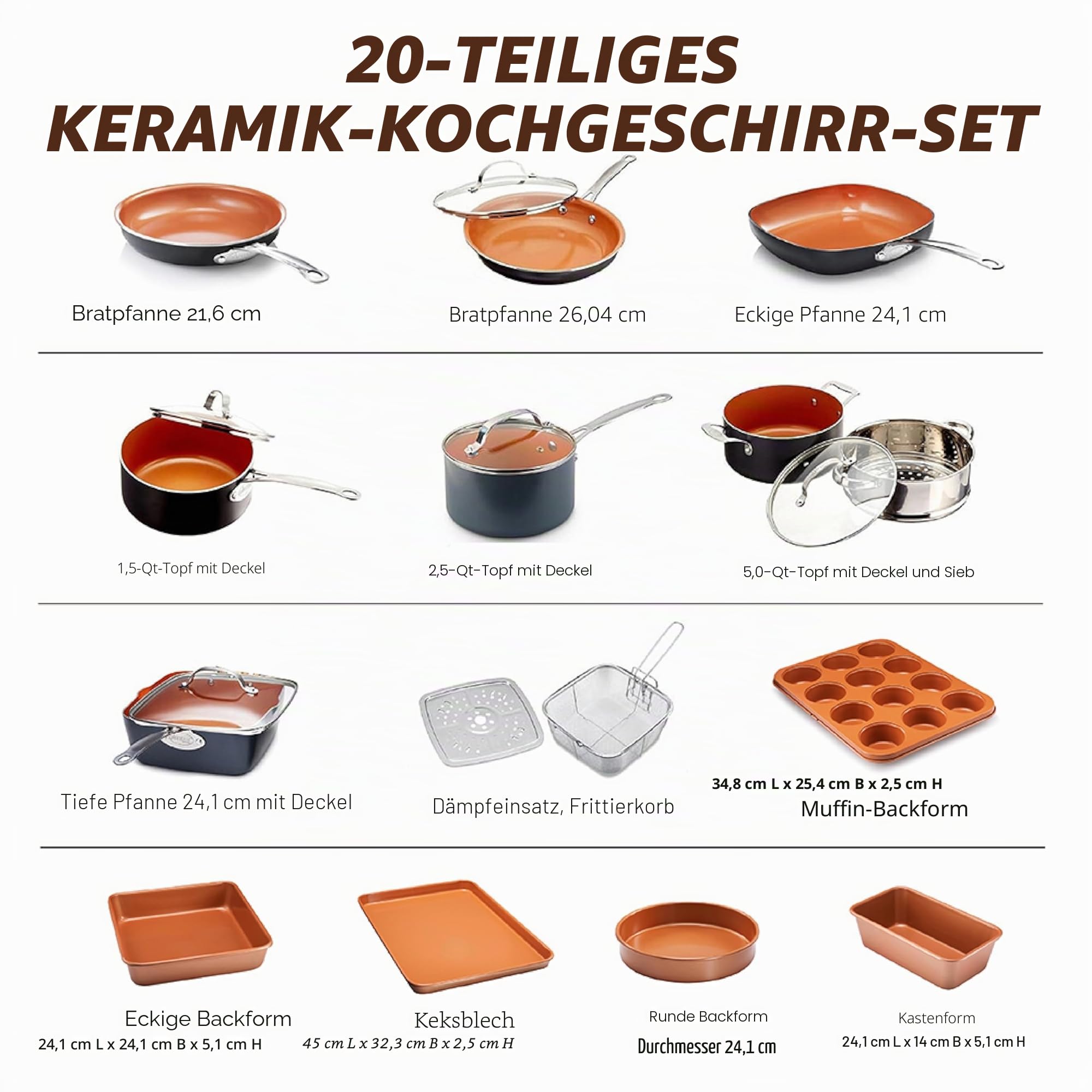 GOTHAM STEEL Stahl 20 stück All in one küche kochgeschirr + bakeware Set mit nonstick Durable keramikbeschichtung 20-teiliges Set Kupfer