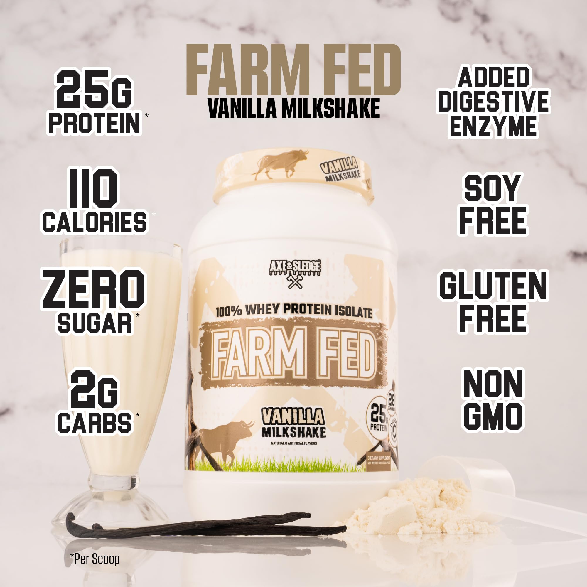 Axe & Sledge Farm Fed 100% Whey Protein Isolate | 25g Protein | Low Carb, Low Sugar, Gluten Free | Protein Powder for Men and Women | Keto | Made in the USA | 28 Servings, Vanilla Milkshake — Amazon image 3