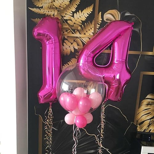 Miniatura 4 de Globos de color rosa intenso del número 14, globos de 40 pulgadas, globos de aluminio de Mylar con el número 14 para decoración de fiestas de