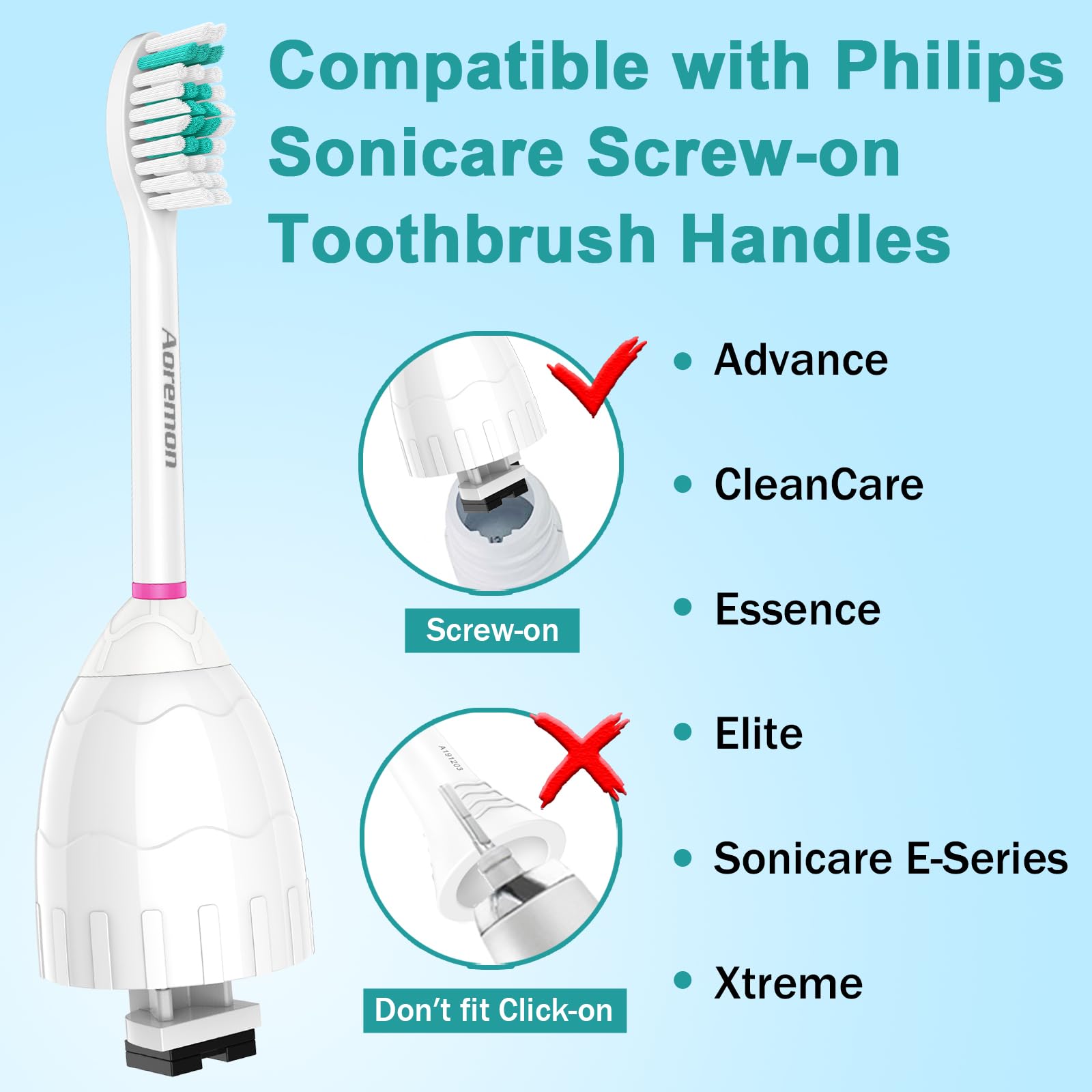 Aoremon Cabezales de repuesto para cepillo de dientes compatibles con Philips Sonicare E-Series, paquete de 6 cabezales de cepillo de repuesto vienen con tapas