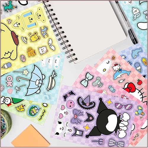 Miniatura 6 de 12 hojas de calcomanías de anime, calcomanías impermeables para niños, niñas, niños, interesantes calcomanías de empalme para hacer una cara,