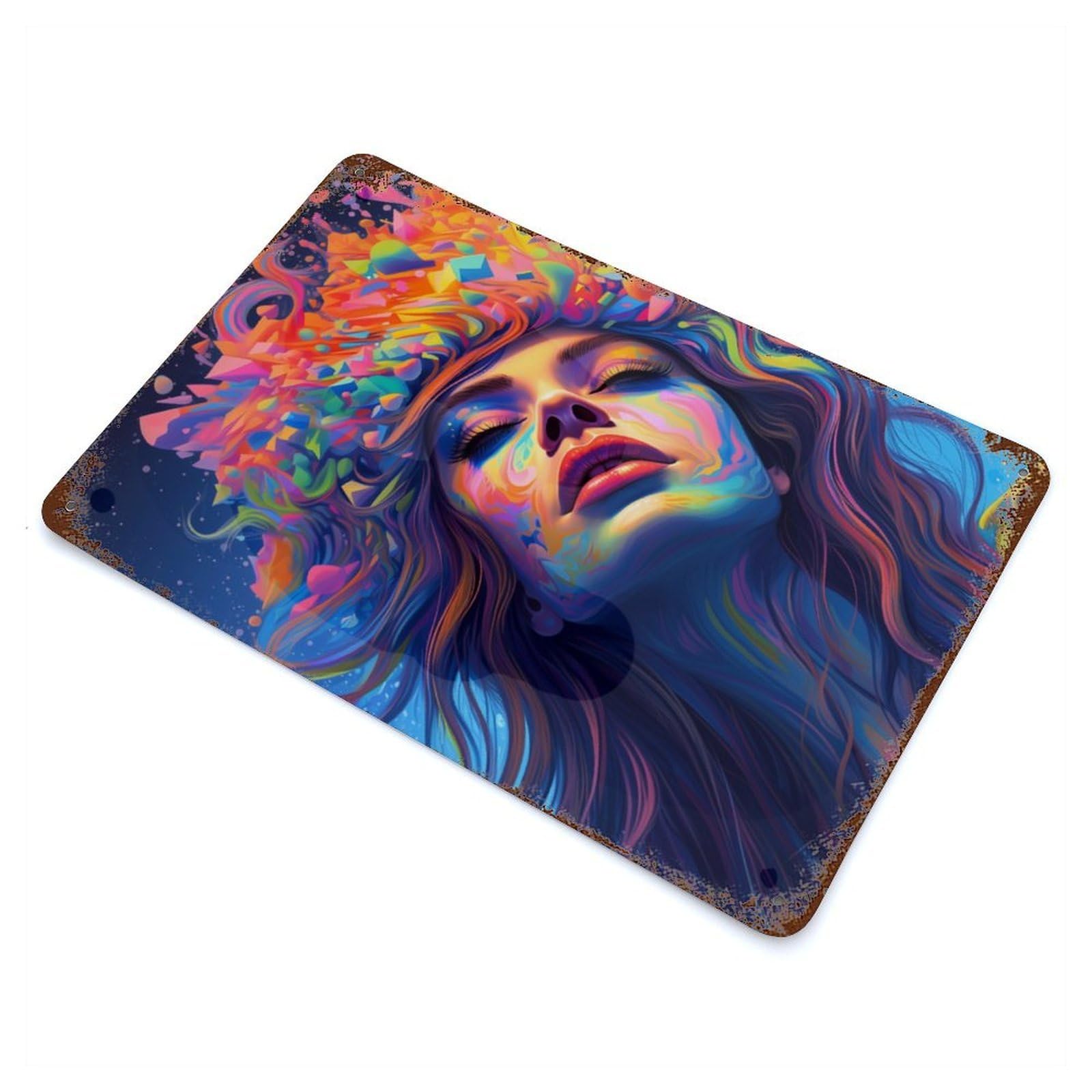 Psychedelic Girl No2 Rusty Metal Tin Sign 11.8"x7.9", Ideal for Patio, Garden Room And Bar Decor