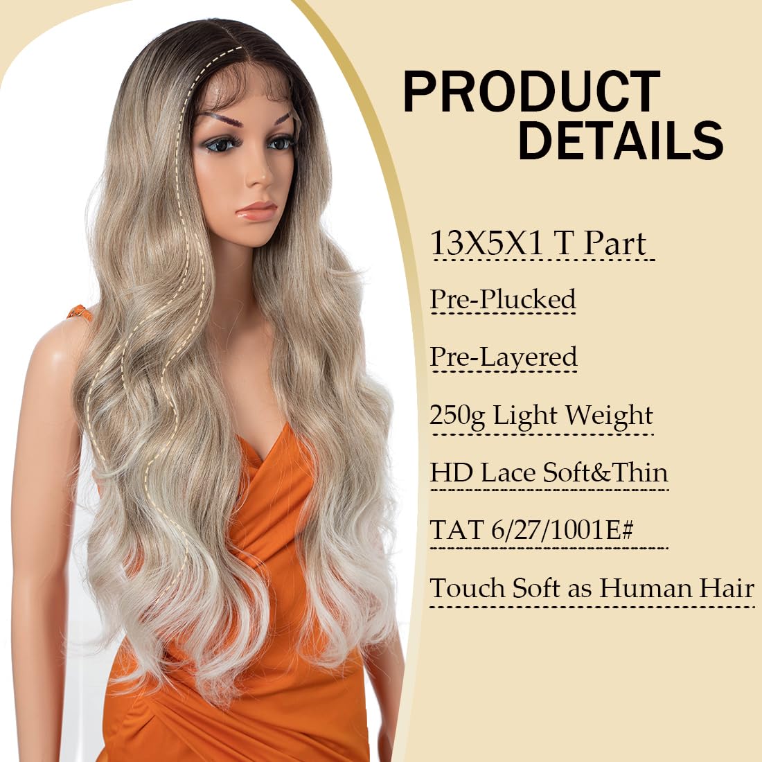 Body Wave Wig Lace Front Wig Pre Plucked Ready to Wear HD Glueless 13X5X1 Synthetic Lace Front Wigs for Women 180 Density 30inch - Image 3