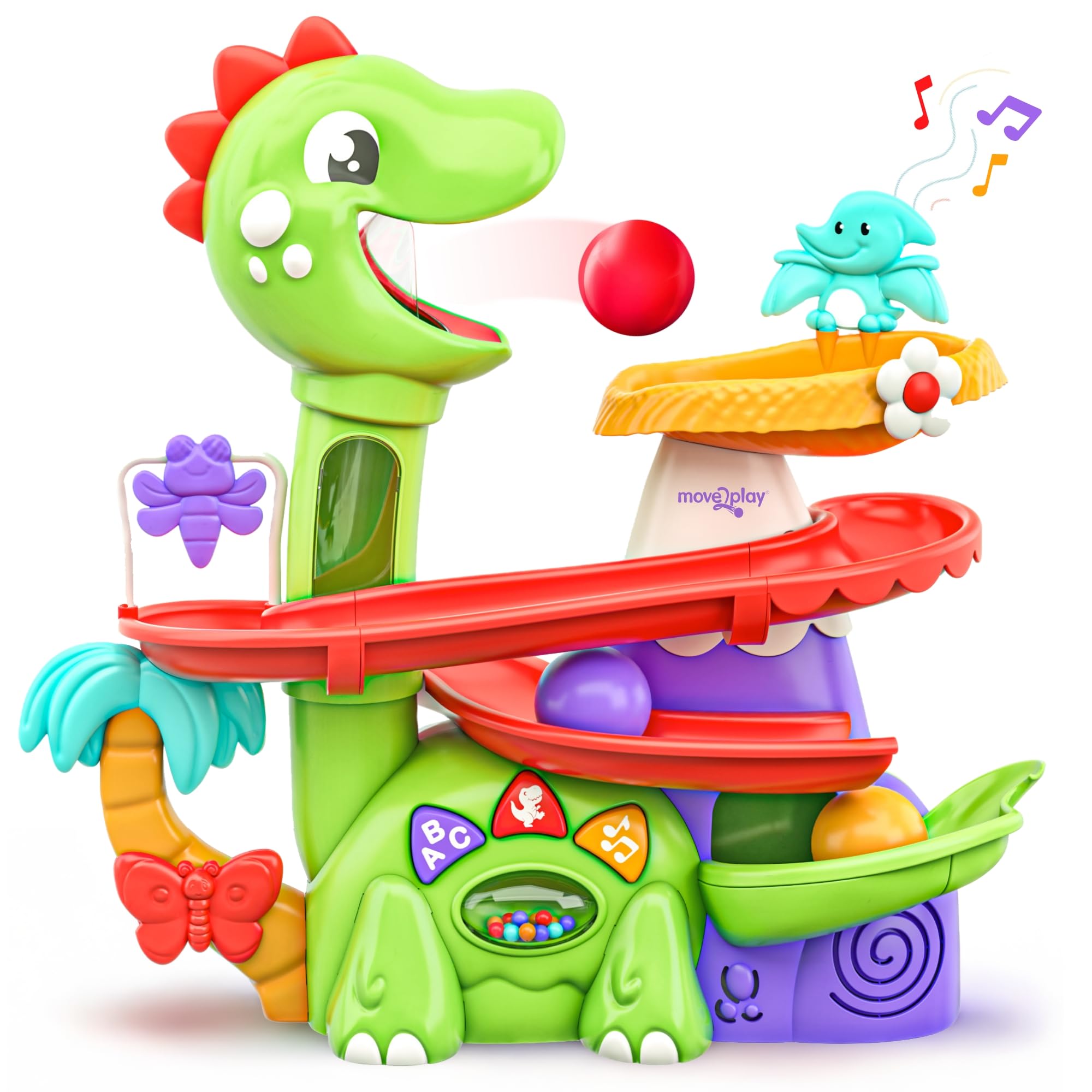Move2Play, Air-Powered Dinosaur Ball Popper | 30+ Songs, Sayings, & Lights | Baby & Toddler Toys Ages 6 7 8 9 10 12+ Months | Boy & Girl Gift for 1, 2