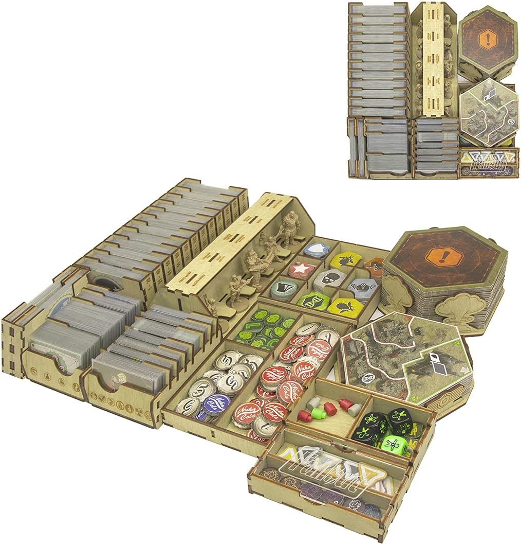 SMONEX Organizer Box Compatible with Fallout New California Board Game and Fallout Atomic Bonds Expansions - Insert Fits The Original Box - Board Game Organizer with Engraved Design