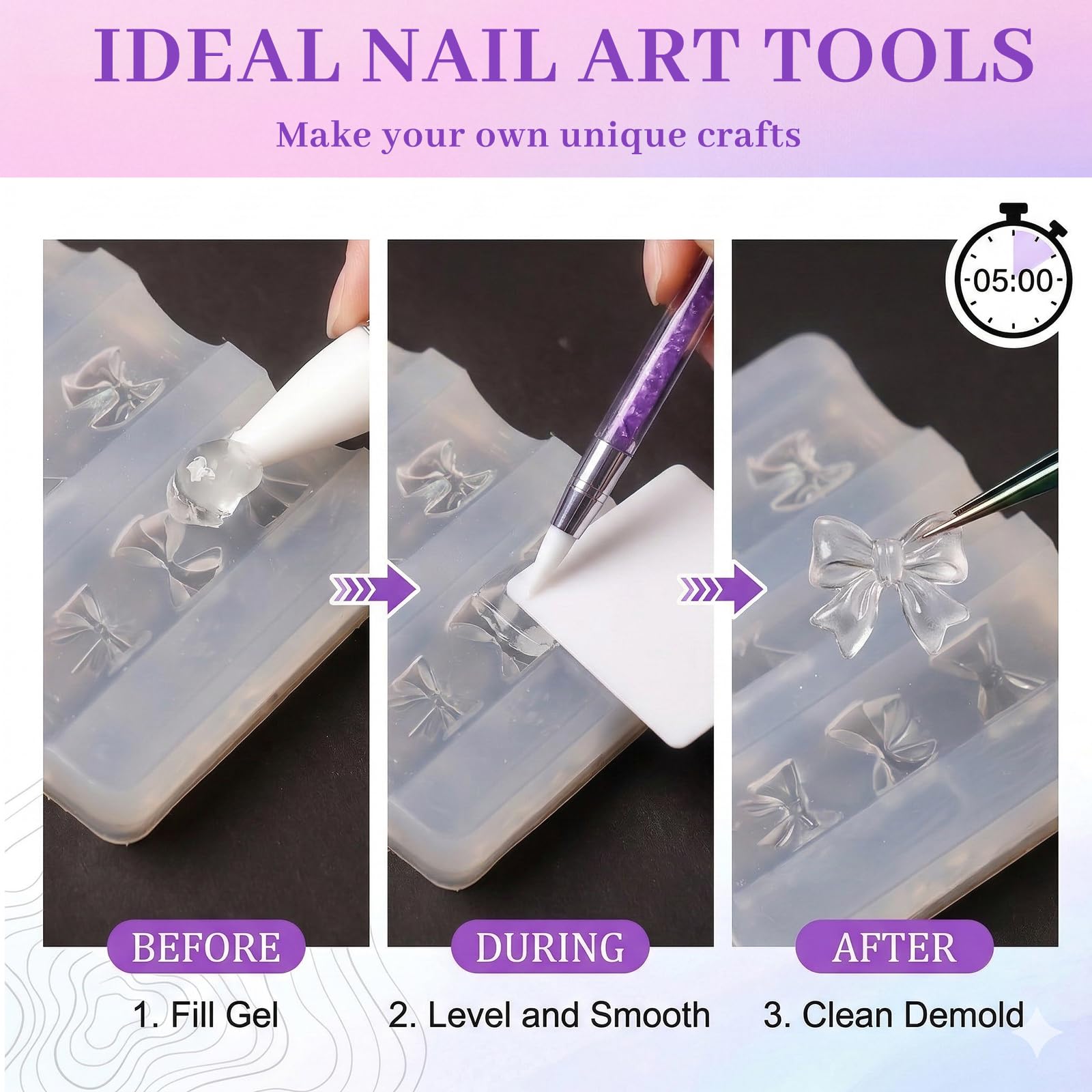 Moldes para Uñas 3D Gel Nail Art Set 4 Piezas Silicona Plantillas de Estampado
