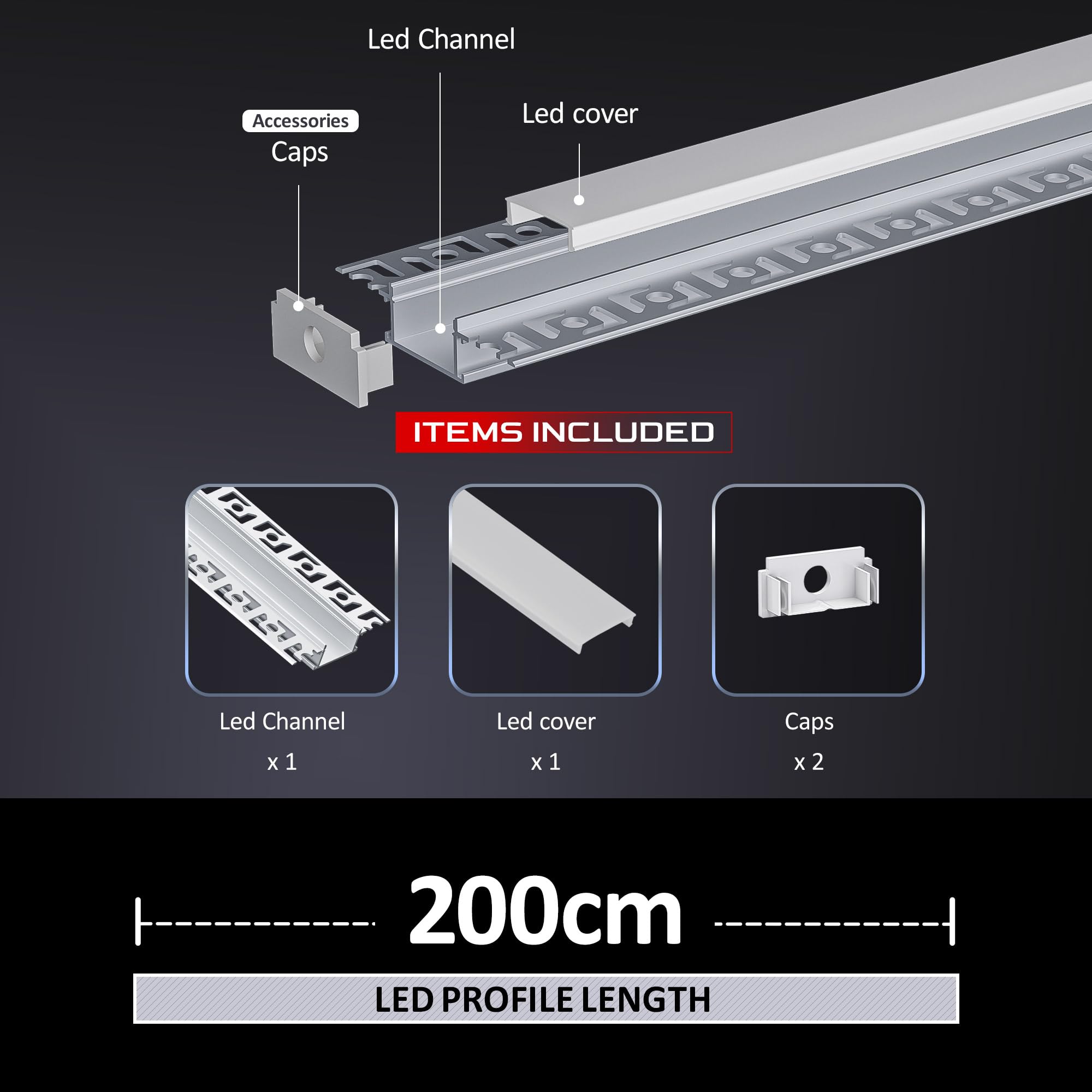 10 x LED Trockenbauprofil 2M, LED Profil für Decken- und Wandmontage,Unterputz Profil mit 10 milchigen Abdeckpaneelen, ideal als Fliesenprofil für Streifenkanal-Diffusoren