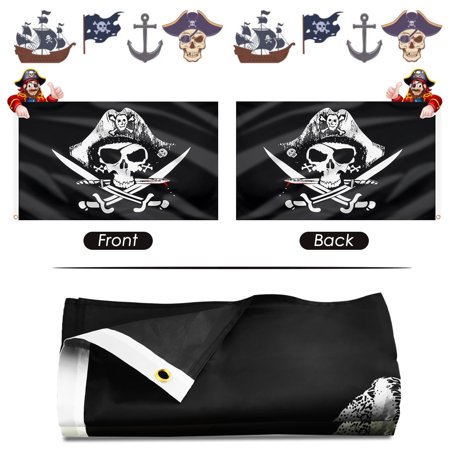 Bandiera Pirata Jolly Roger In Poliestere, Dimensioni 12x18 Pollici, Nera