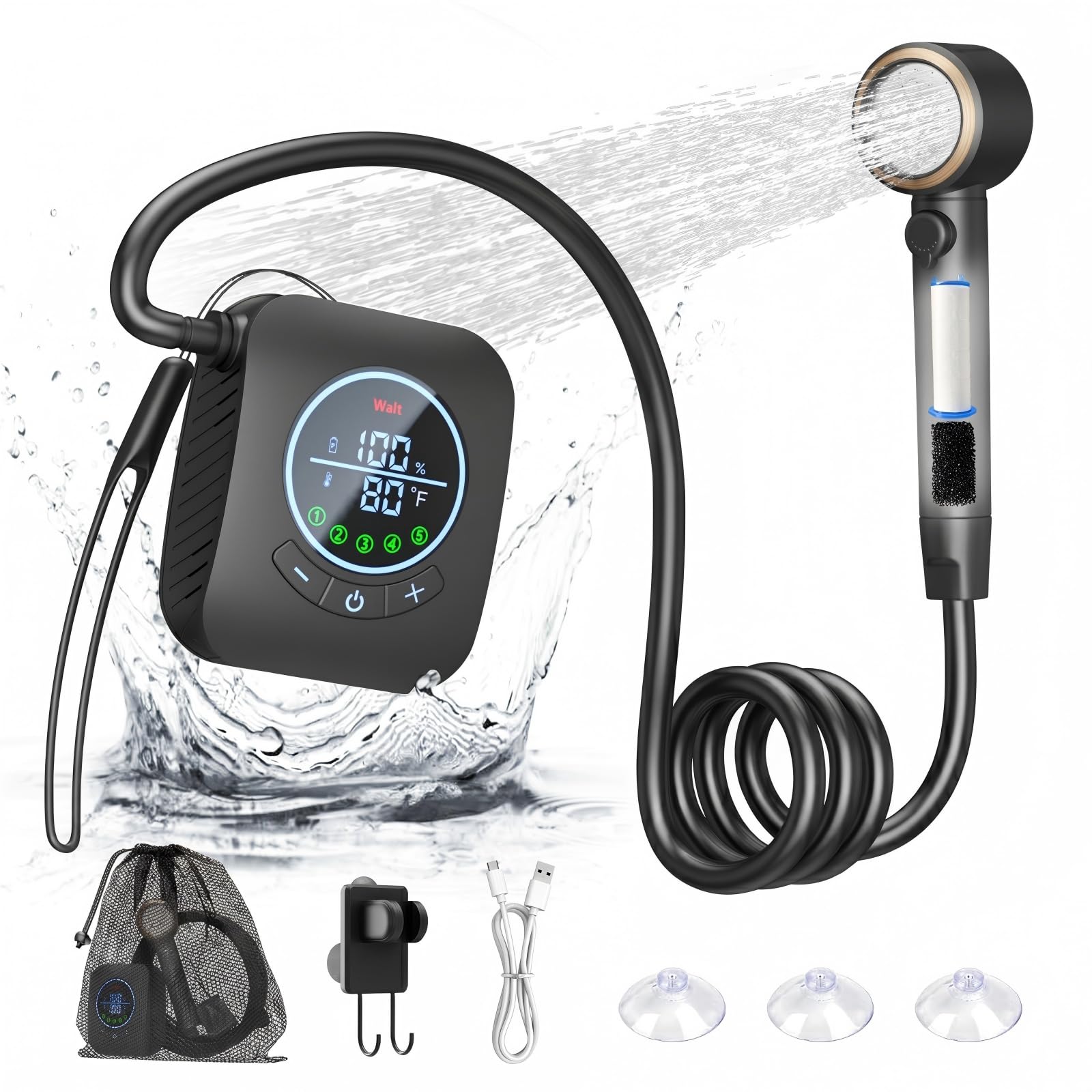 Doccia portatile – Doccia da campeggio ricaricabile da 8000 mAh, pompa doccia portatile da 6,0 l/min, doccia esterna per campeggio, escursionismo, viaggi, lavaggio