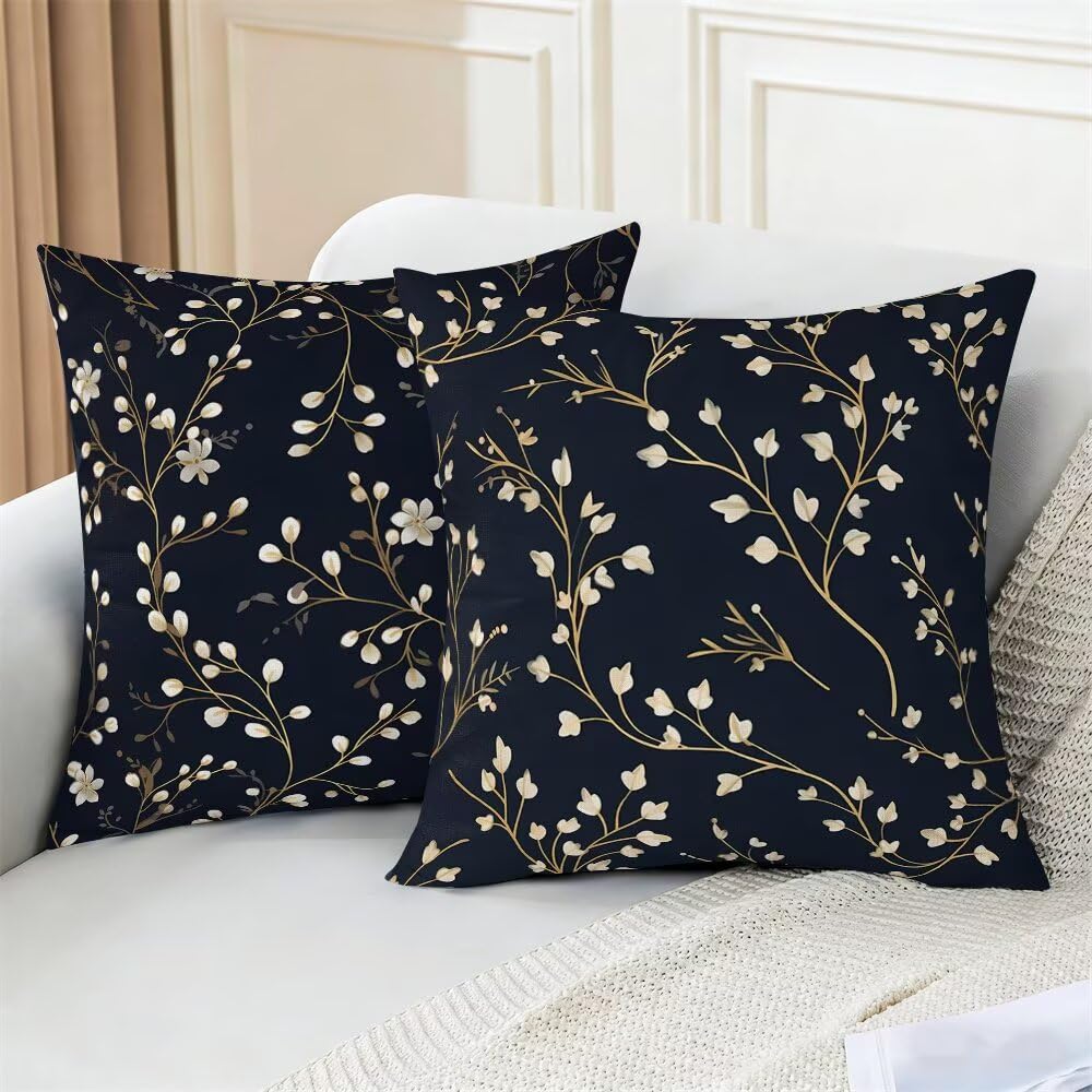 Federe Cuscini da Esterno Impermeabili 65x65 Blu Navy Copri Cuscini per Divano Floreale Federa Cuscino Primavera Decorativi Copricuscini per Divano Giardino Soggiorno Copricuscino Set di 2 (IU185)