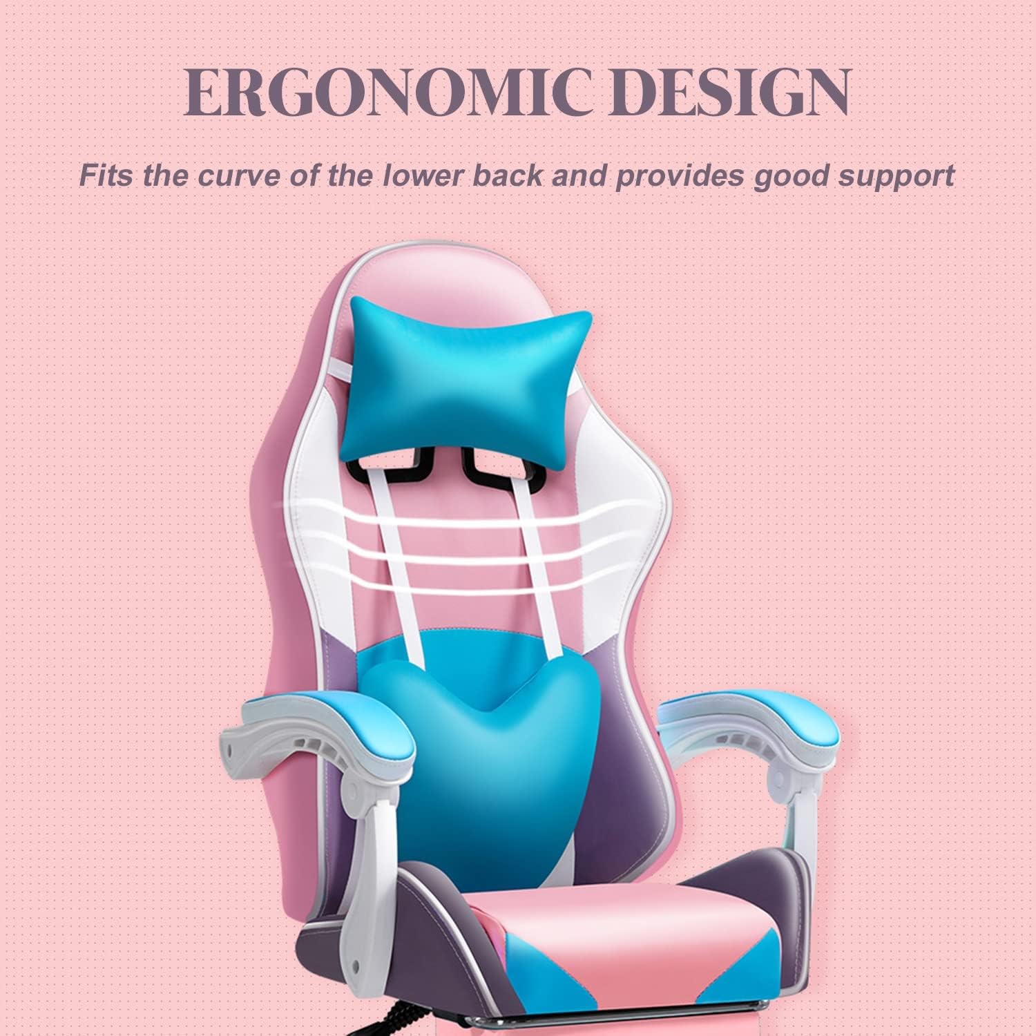 Gaming Chairs with LED Light Ergonomic Pro Video Game Chair with Bluetooth Speakers Office Chair with Lumbar Support Computer Chair for Retractible Footrest and Backrest Adjustable,Pink