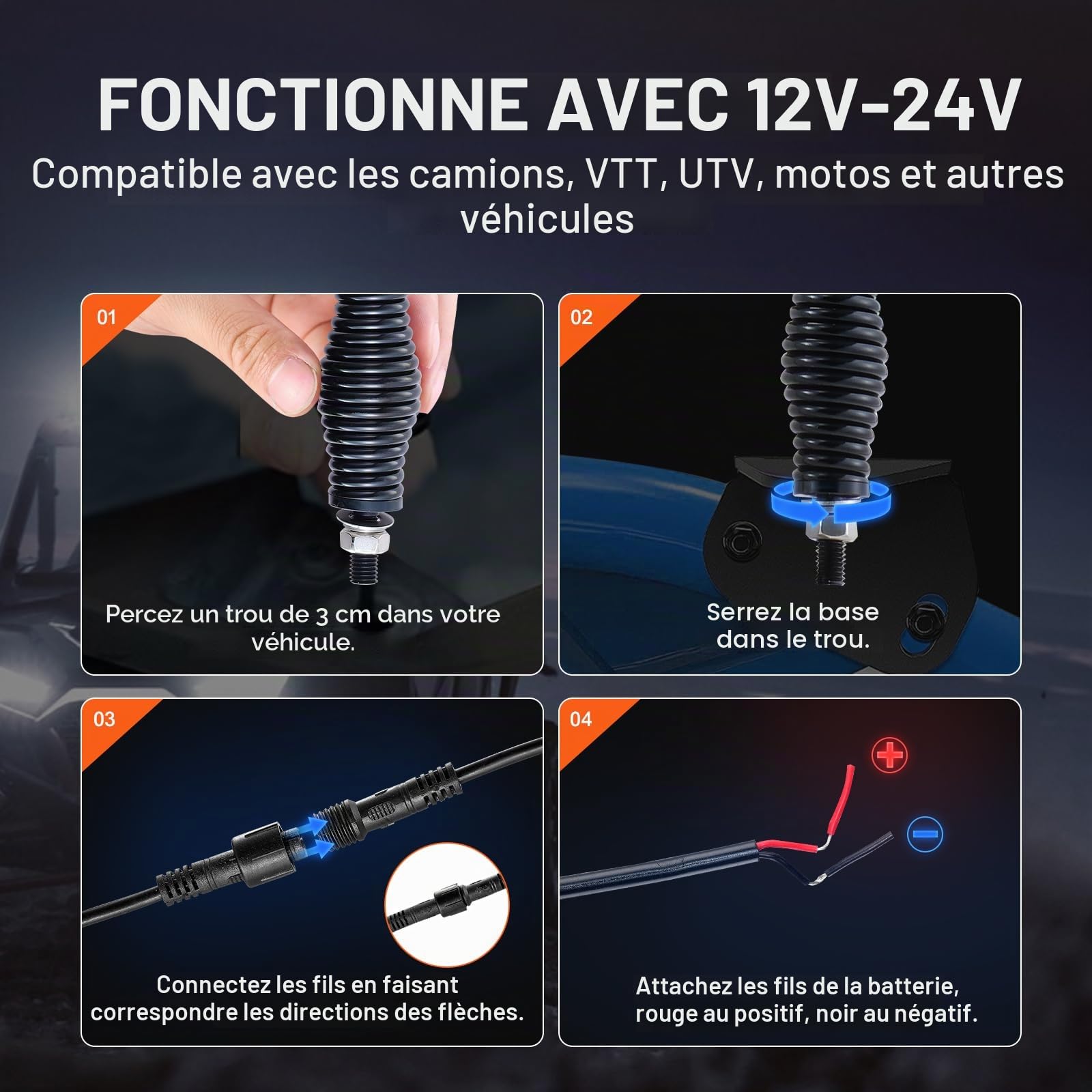 VEVOR Fouet Lumineux LED de 91 cm avec Base à Ressort, Télécommande APP et RF, Étanche à 360° en Spirale RVB avec 2 Drapeaux, Éclairage pour UTV, VTT, Motos, RZR, Camions, Tout-Terrain, 1 Pièce