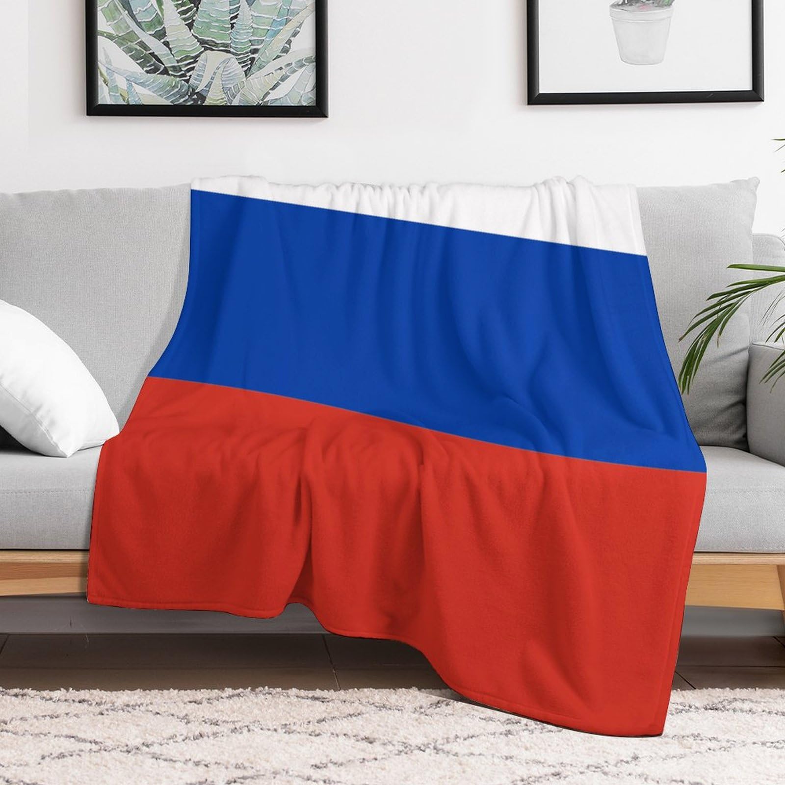 Plush Fuzzy Cozy Russia Flag Fleece Flannel Blanket Patriotic Vanity Gifts Customized Blanket Cozy Decor for Wife Husband Girlfriend Boyfriend 40"x50"