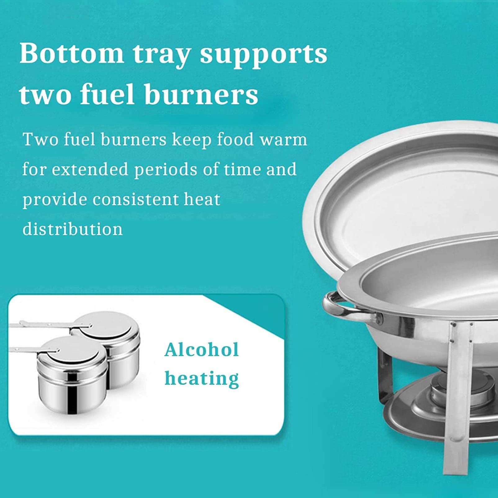 Chafing Dish in acciaio inossidabile, 5,5 l - Set per buffet e scaldavivande per catering per feste con porta-combustibile, coperchio e teglia per alimenti - Ideale per eventi - Disponibili confezio