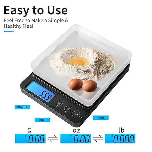 Miniatura 4 de Báscula de cocina de alimentos de 105.82 oz0.00 oz con sensores de alta precisión, báscula digital multiusos de bolsillo gramos y onzas con 3 modos,