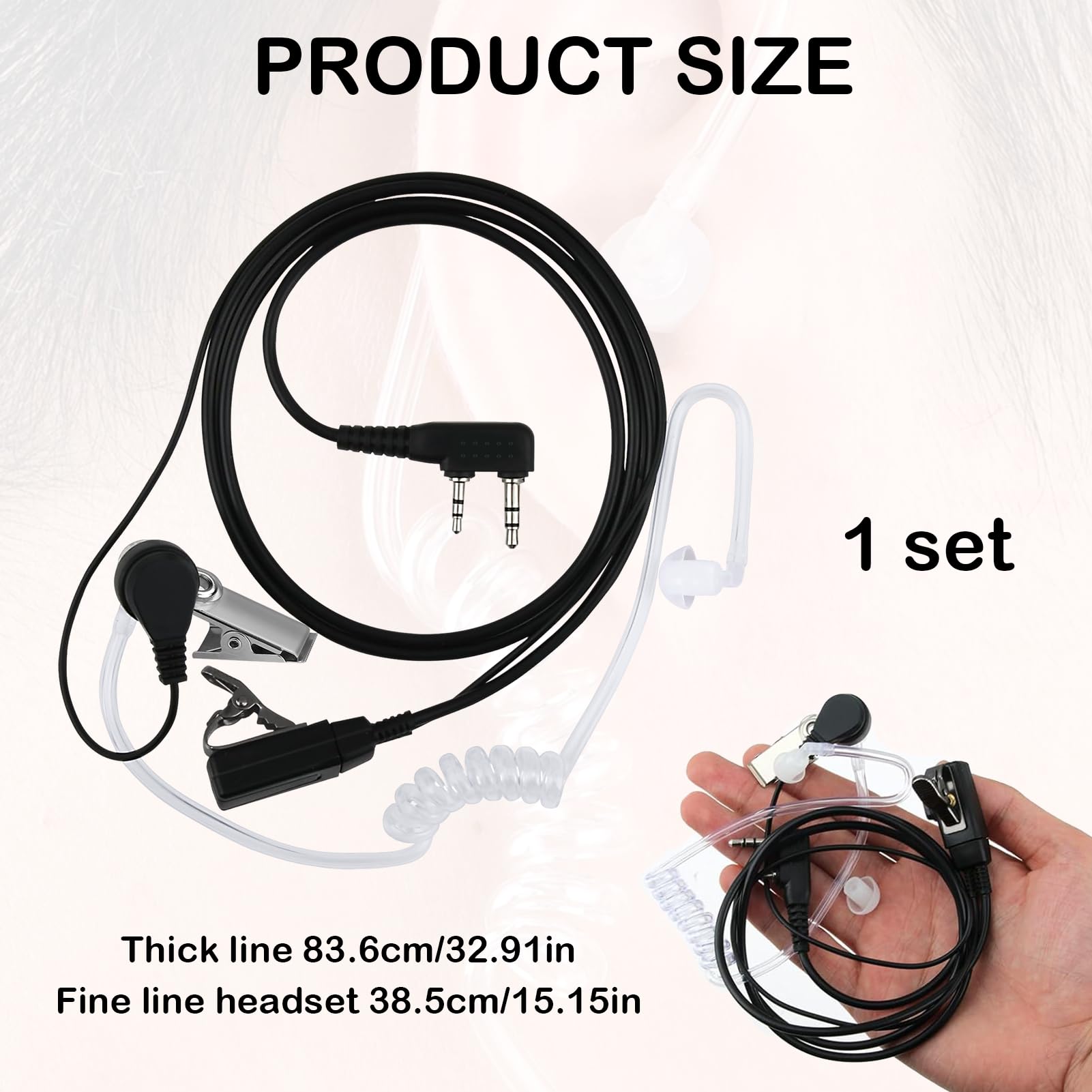 Oreillette Mono à Tube Acoustique 3,5 Mm - Compatible Motorola, Kenwood, Baofeng - Avec 6 Embouts, Clip Ceinture