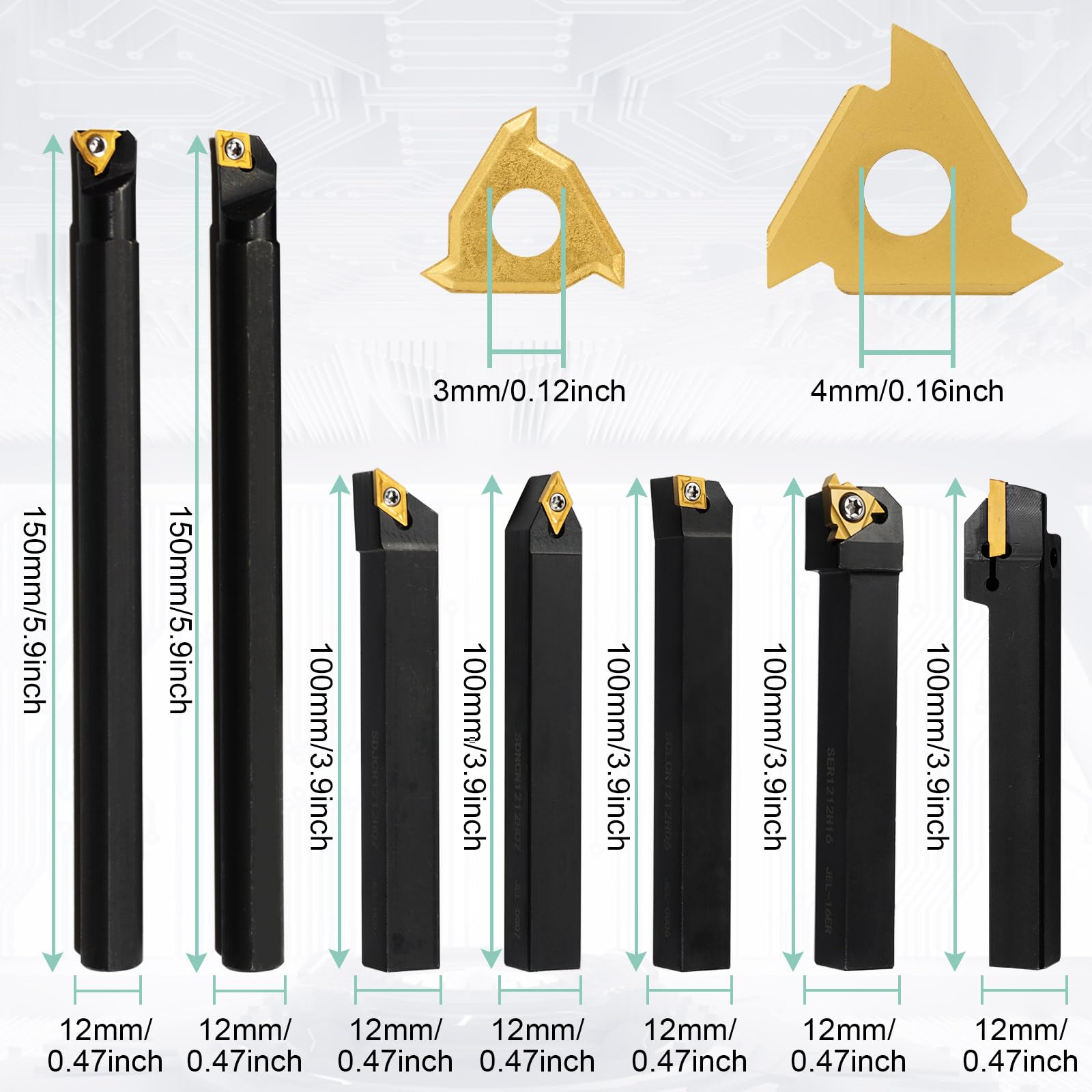 21PCS Herramienta para Torno Metal 12mm Cuchillas para Tornos Herramienta de Tornado para Metal Inserto de Carburo Multifuncional con Cuchillas de Torno Metal y Llave (12mm)