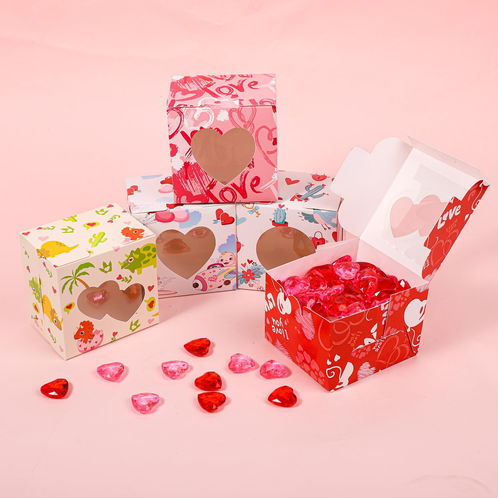 Boîtes Biscuits Saint-Valentin MAXCHECK - Lot 50 - Avec Fenêtre Et Carte Coeur