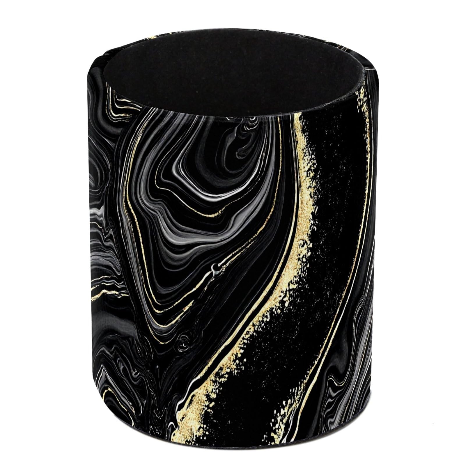 Luoweisi Black Marble Pen Holder for Desk, Leather Pen Pot, Desk Pencil Holder Round Makeup Organiser Home Office School Suppliers