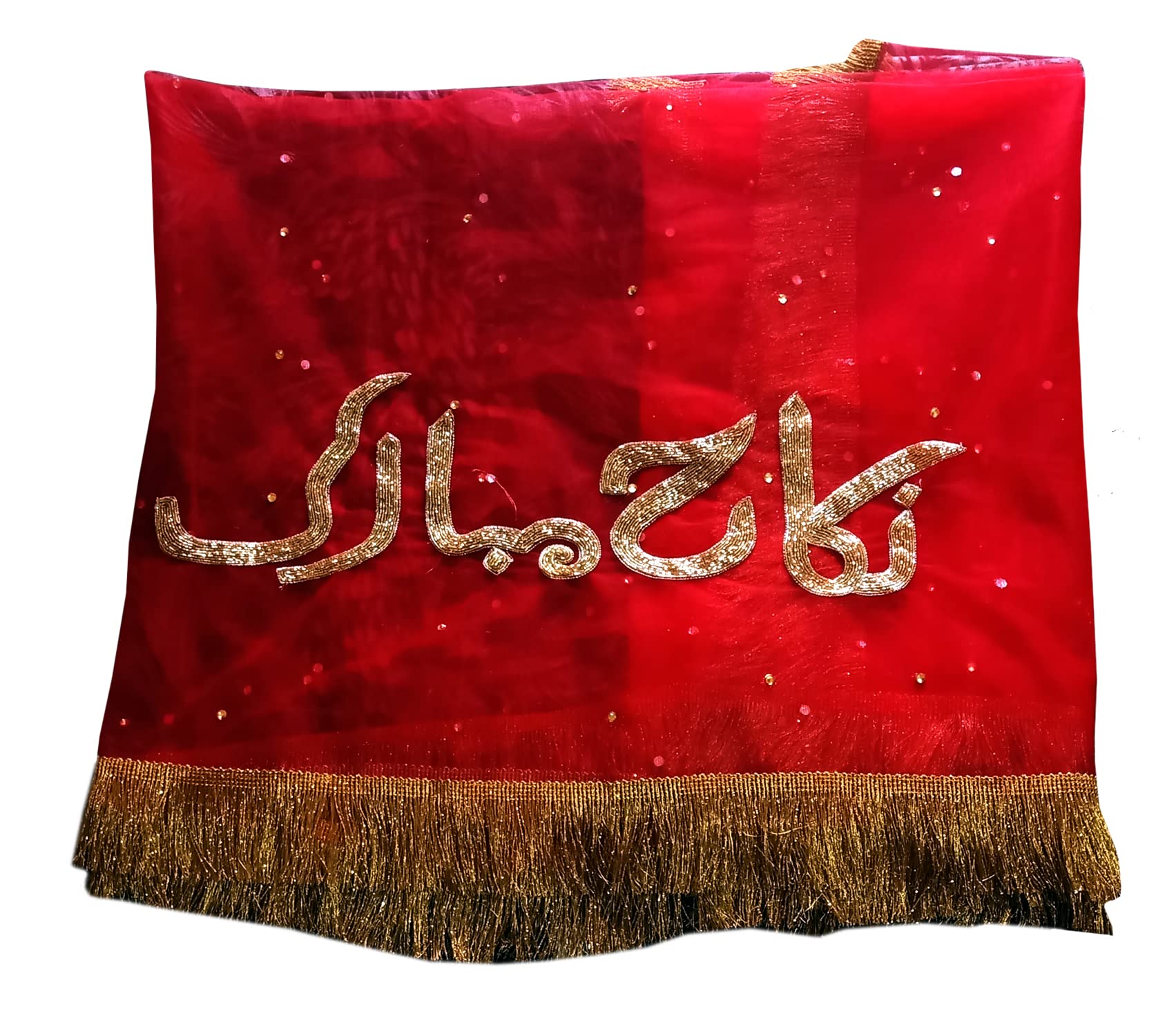 Generic Women's Embroidered Net Dupatta (DUp-001_Red_2.50 meter)