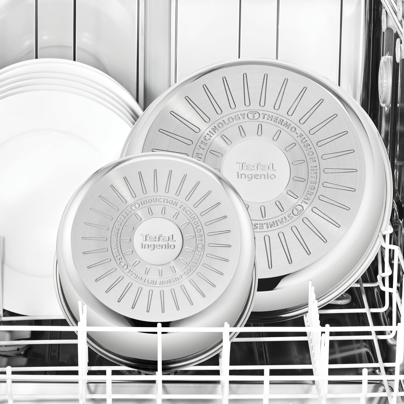 Tefal Ingenio Emotion - Juego de 3 sartenes 22/24/28 cm + Mango Extraíble, Acero Inoxidable, Sin Revestimiento, Apto inducción, horno y lavavajillas