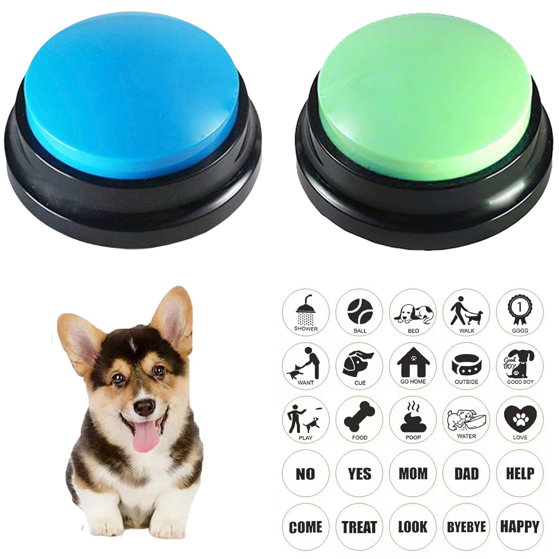 Voice Recording Button, Dog Buttons for Communication Pet Training Buzzer, 30 Second Record & Playback, Funny Gift for Study Office Home, Talking Buttons for Dogs (2 Packs)