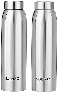Amazon Brand - Solimo Stainless Steel Water Bottle, Set of 2, 1 L Each (Elate) - image, photos