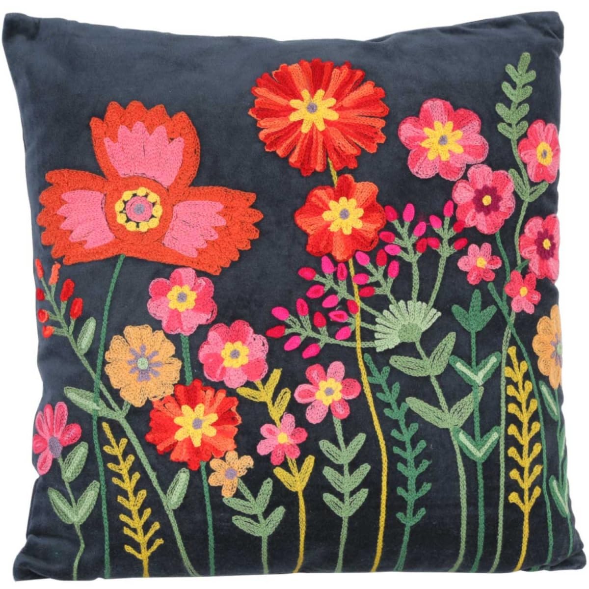 Casa Moro Boho Chic Dekokissen Livia DUNKELBLAU 40x40 mit Füllung & Blumen-Schau Bestickt Zierkissen bunt quadratisch Couch-Kissen Sofa-Kissen KI10001