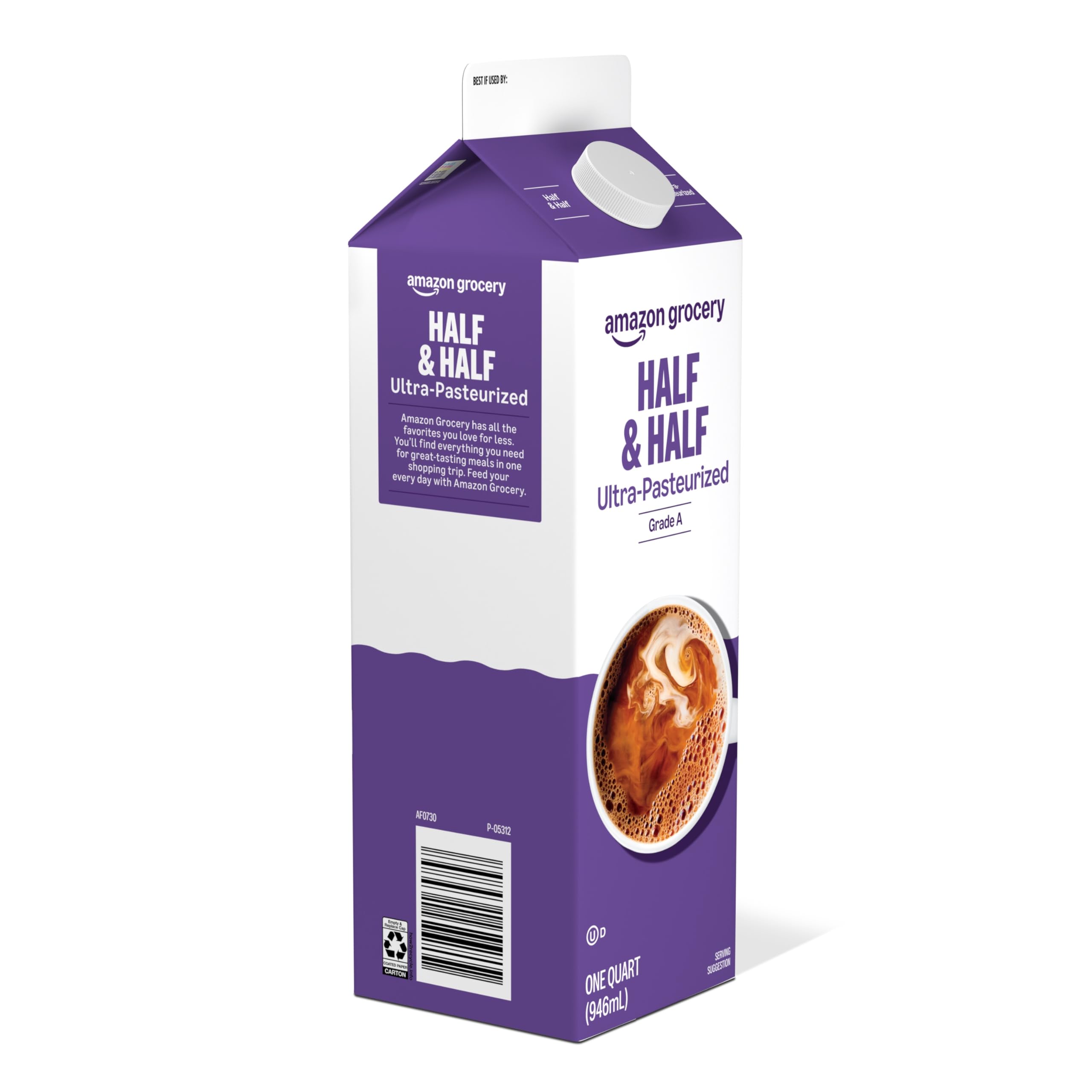 Amazon Grocery, Half & Half, Ultra Pasteurized, 32 Fl Oz